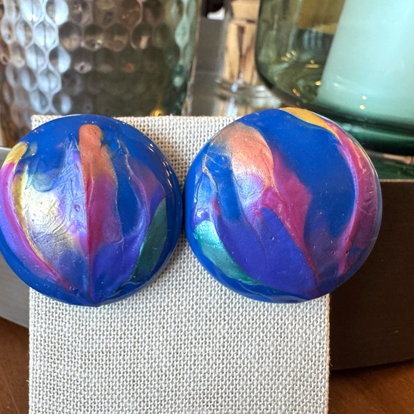 Vintage Jewelry - Vintage Multicolor Swirl Earrings
